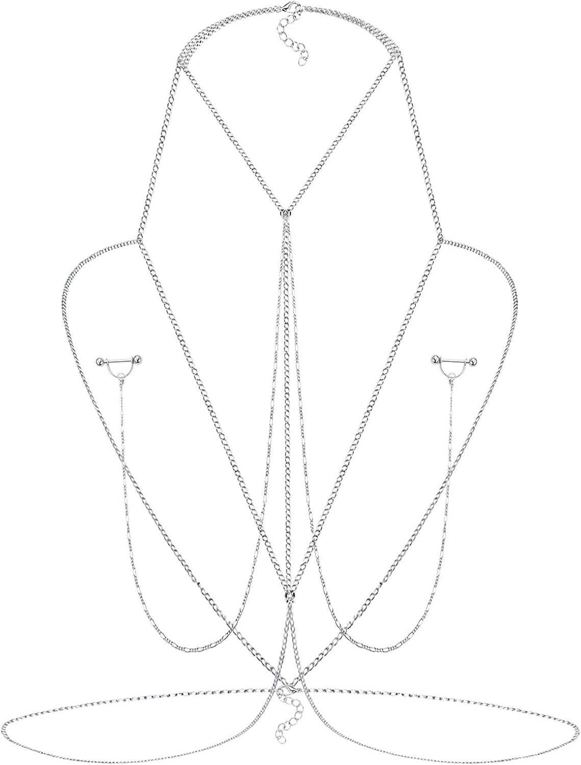 Nipple Rings with Body Chain Waist Chest Chain 14G Nipple Piercing Barbell Nipplerings Body Piercing Jewelry for Women - QIAO CrystalQIAO CrystalQIAO Crystal