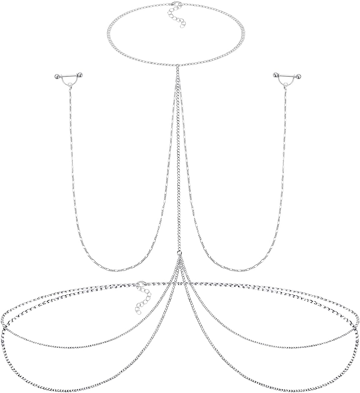 Nipple Rings with Body Chain Waist Chest Chain 14G Nipple Piercing Barbell Nipplerings Body Piercing Jewelry for Women - QIAO CrystalQIAO CrystalQIAO Crystal