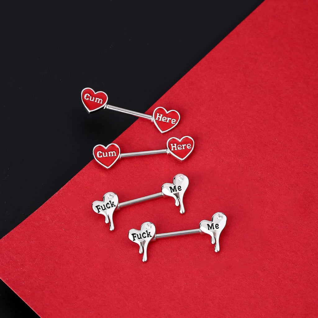 Nipplerings Barbells 14G 316L Stainless Steel Melting Heart Shaped Nipple Piercing Jewelry Letter Heart Bar Barbell Body Piercing for Women Men - QIAO CrystalQIAO CrystalQIAO Crystal