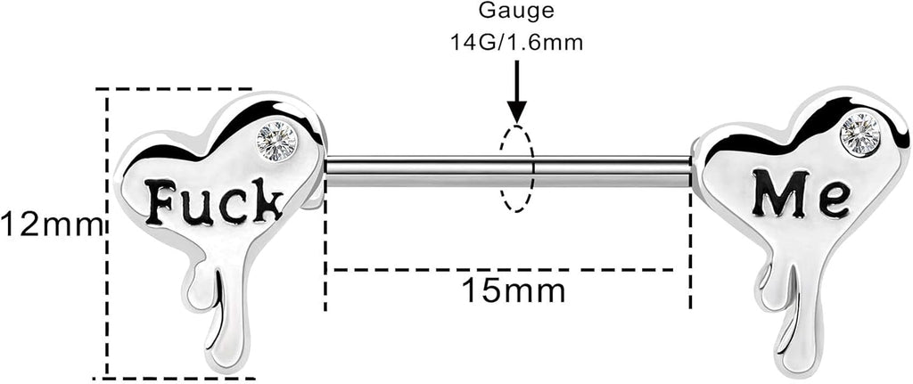 Nipplerings Barbells 14G 316L Stainless Steel Melting Heart Shaped Nipple Piercing Jewelry Letter Heart Bar Barbell Body Piercing for Women Men - QIAO CrystalQIAO CrystalQIAO Crystal