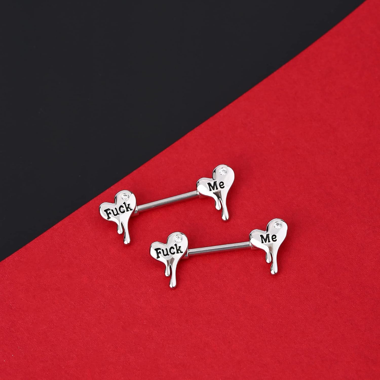 Nipplerings Barbells 14G 316L Stainless Steel Melting Heart Shaped Nipple Piercing Jewelry Letter Heart Bar Barbell Body Piercing for Women Men - QIAO CrystalQIAO CrystalQIAO Crystal
