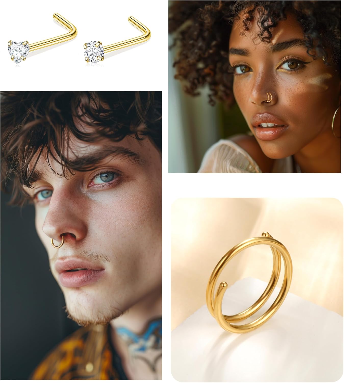 Nose Piercings Studs Hoop Nose Rings for Women Gold Plated - QIAO CrystalQIAO CrystalQIAO Crystal