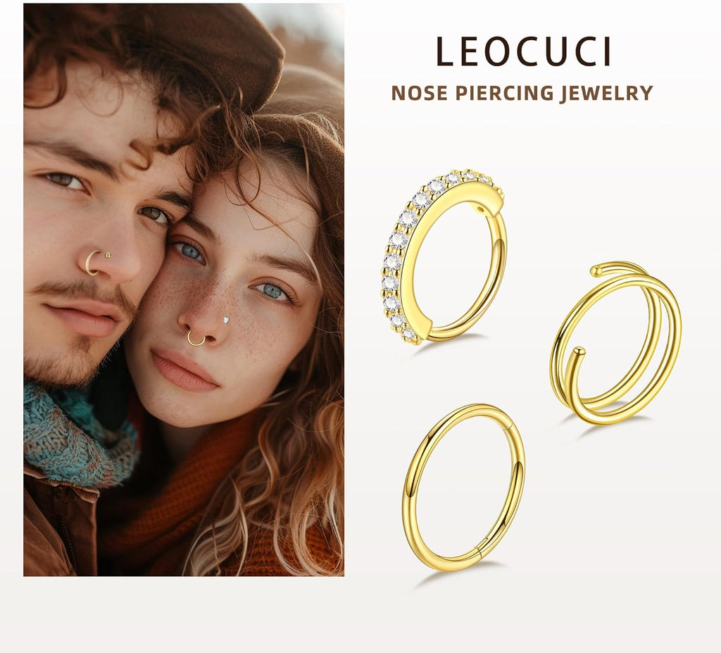 Nose Piercings Studs Hoop Nose Rings for Women Gold Plated - QIAO CrystalQIAO CrystalQIAO Crystal