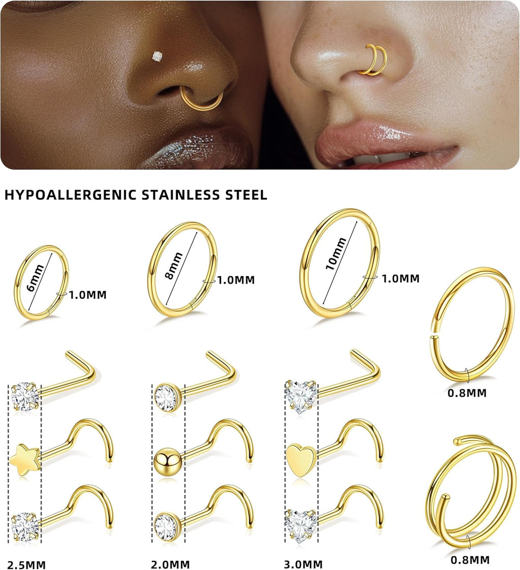 Nose Piercings Studs Hoop Nose Rings for Women Gold Plated - QIAO CrystalQIAO CrystalQIAO Crystal