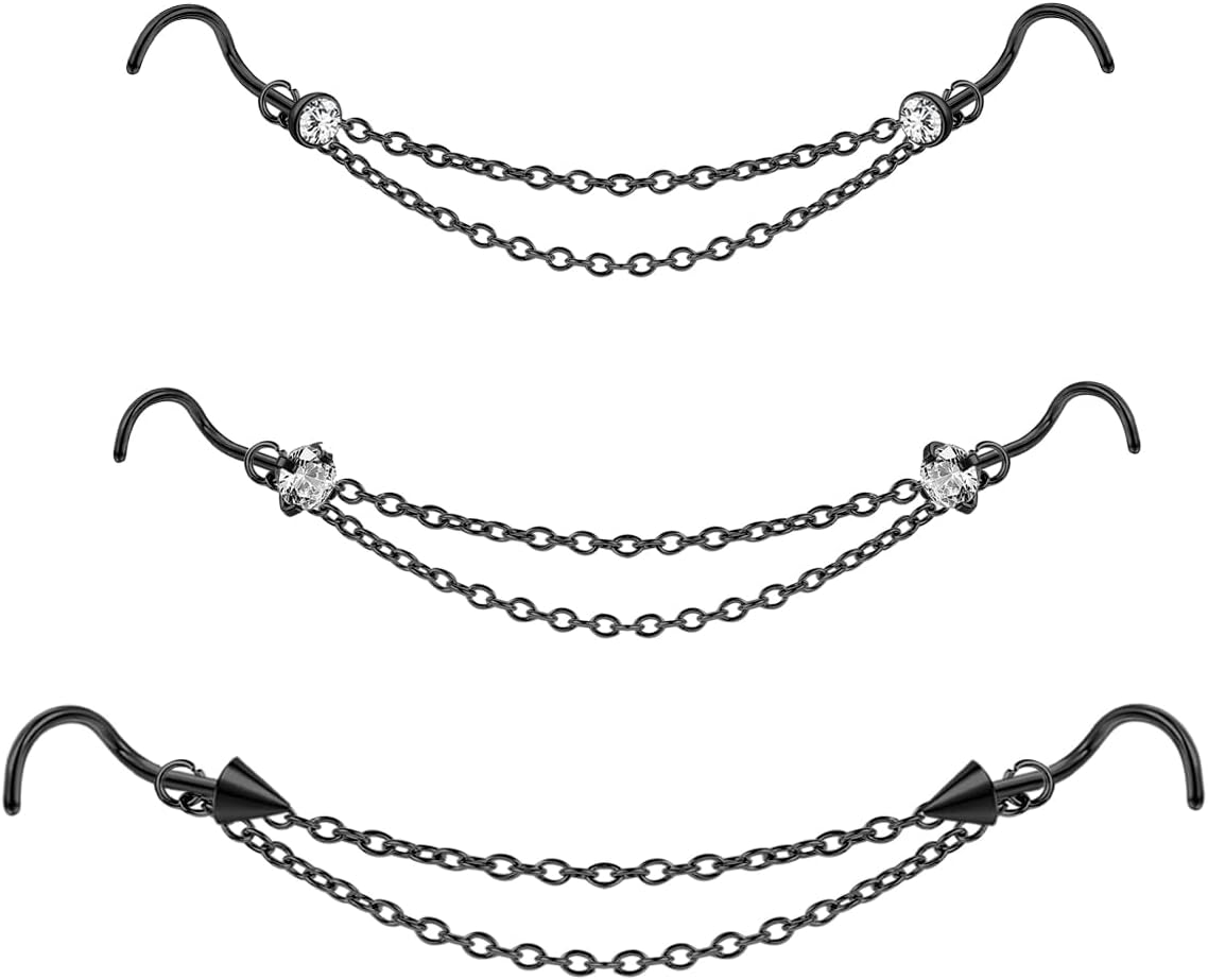 Nose Ring Chain Across Nose Stainless Steel Nostril Nose Piercing Chain - QIAO CrystalQIAO CrystalQIAO Crystal