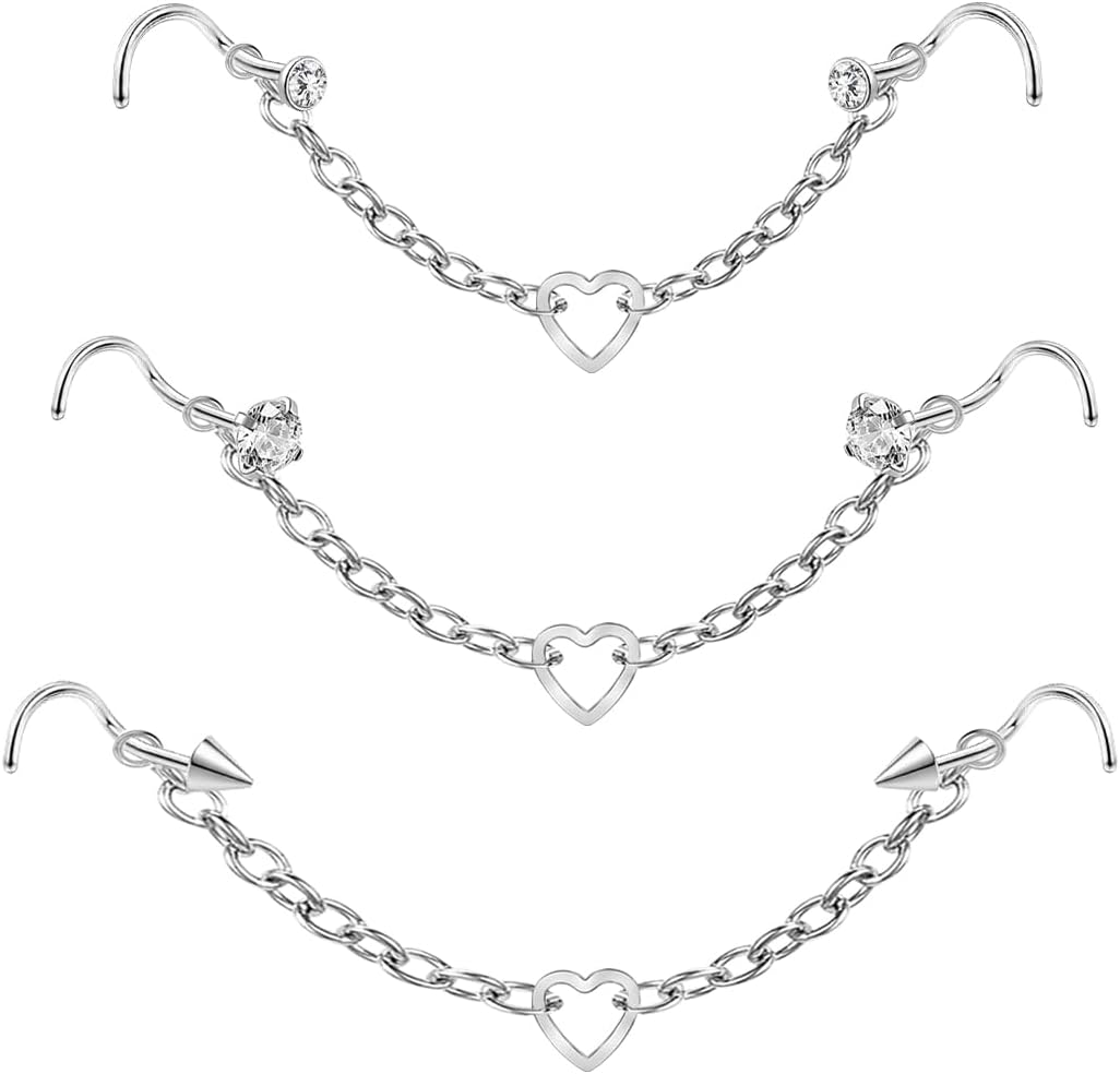 Nose Ring Chain Across Nose Stainless Steel Nostril Nose Piercing Chain - QIAO CrystalQIAO CrystalQIAO Crystal
