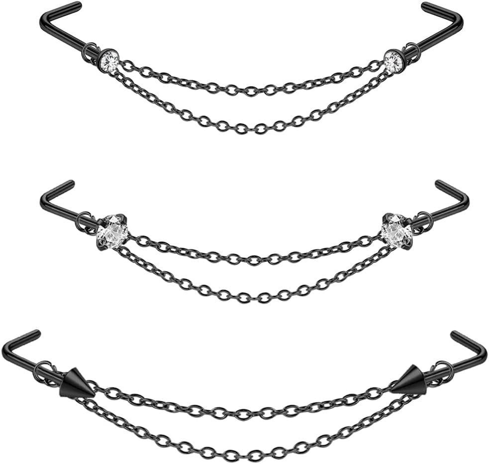 Nose Ring Chain Across Nose Stainless Steel Nostril Nose Piercing Chain - QIAO CrystalQIAO CrystalQIAO Crystal