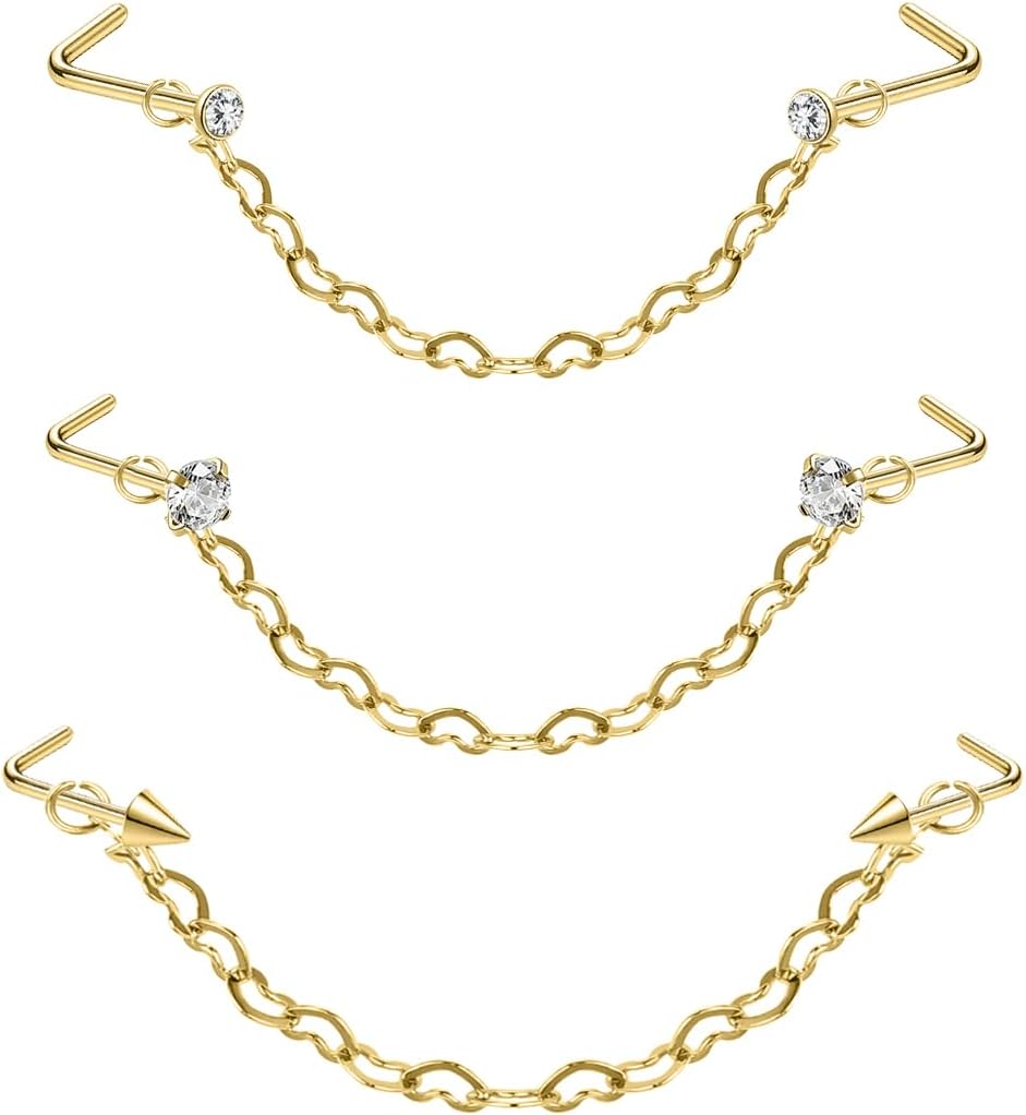 Nose Ring Chain Across Nose Stainless Steel Nostril Nose Piercing Chain - QIAO CrystalQIAO CrystalQIAO Crystal