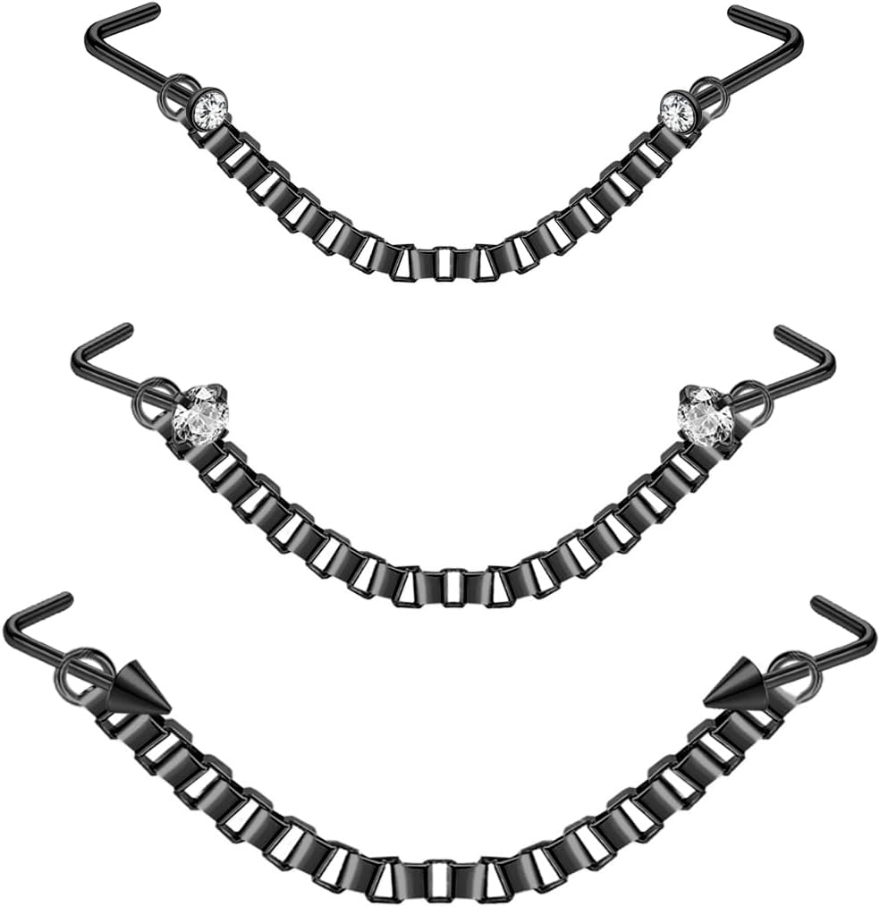 Nose Ring Chain Across Nose Stainless Steel Nostril Nose Piercing Chain - QIAO CrystalQIAO CrystalQIAO Crystal