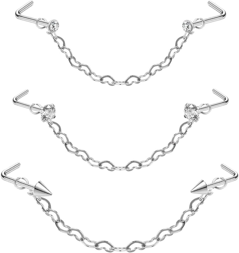 Nose Ring Chain Across Nose Stainless Steel Nostril Nose Piercing Chain - QIAO CrystalQIAO CrystalQIAO Crystal