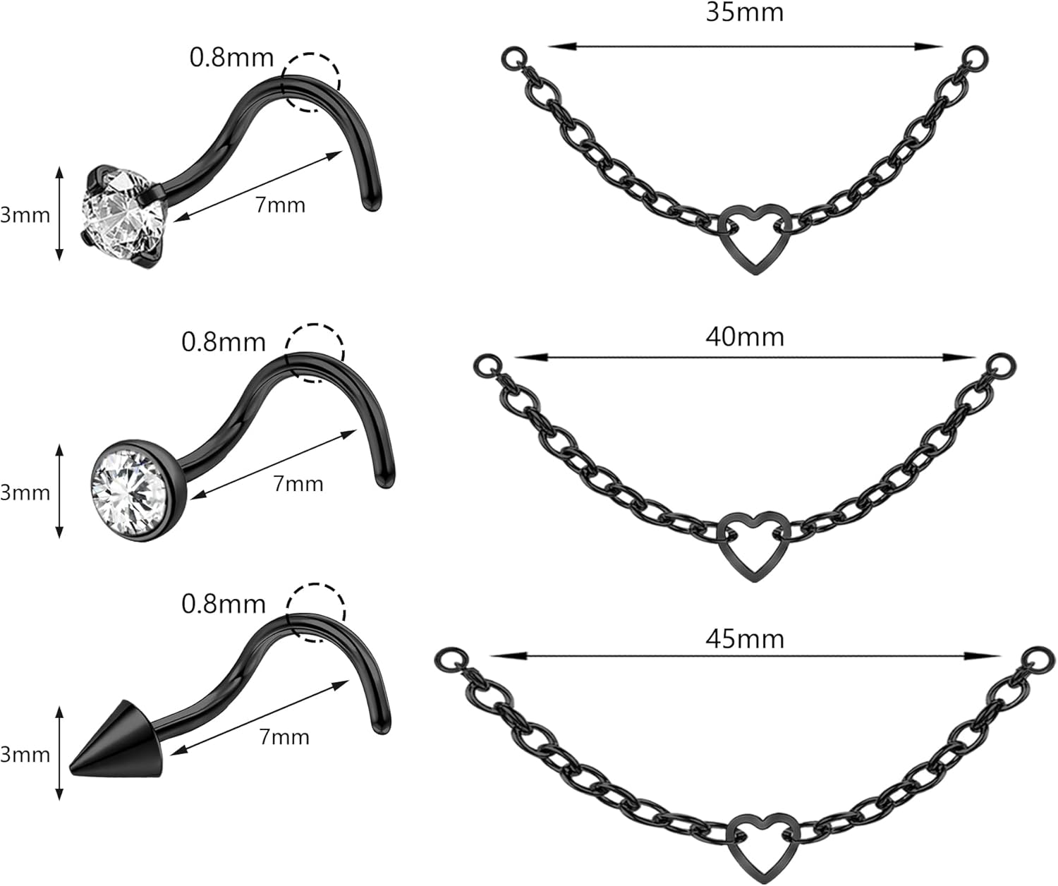 Nose Ring Chain Across Nose Stainless Steel Nostril Nose Piercing Chain - QIAO CrystalQIAO CrystalQIAO Crystal