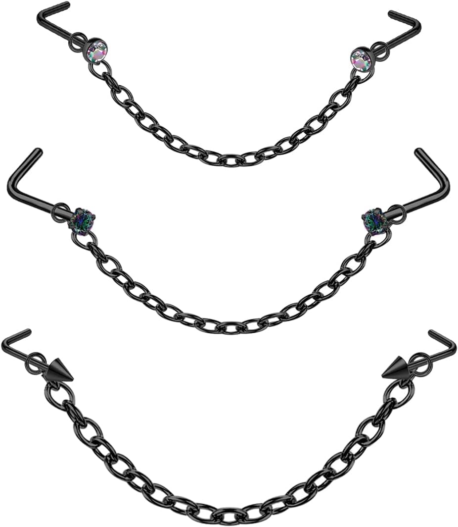 Nose Ring Chain Across Nose Stainless Steel Nostril Nose Piercing Chain - QIAO CrystalQIAO CrystalQIAO Crystal