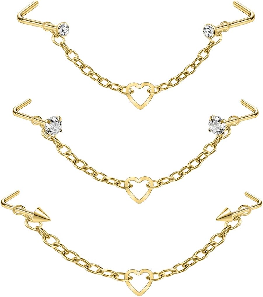 Nose Ring Chain Across Nose Stainless Steel Nostril Nose Piercing Chain - QIAO CrystalQIAO CrystalQIAO Crystal