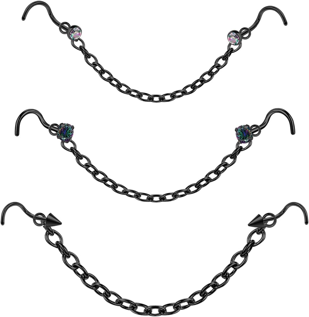 Nose Ring Chain Across Nose Stainless Steel Nostril Nose Piercing Chain - QIAO CrystalQIAO CrystalQIAO Crystal