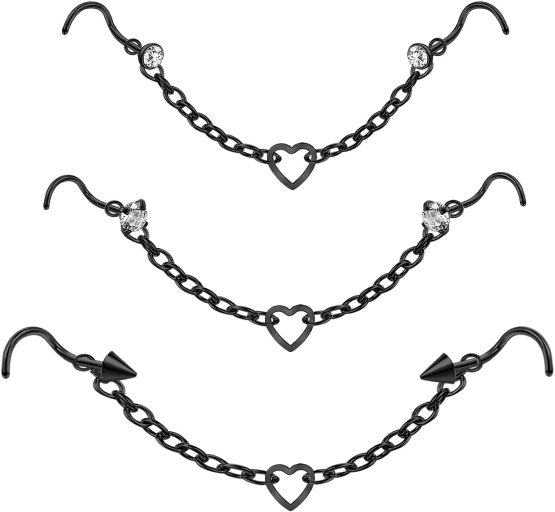 Nose Ring Chain Across Nose Stainless Steel Nostril Nose Piercing Chain - QIAO CrystalQIAO CrystalQIAO Crystal