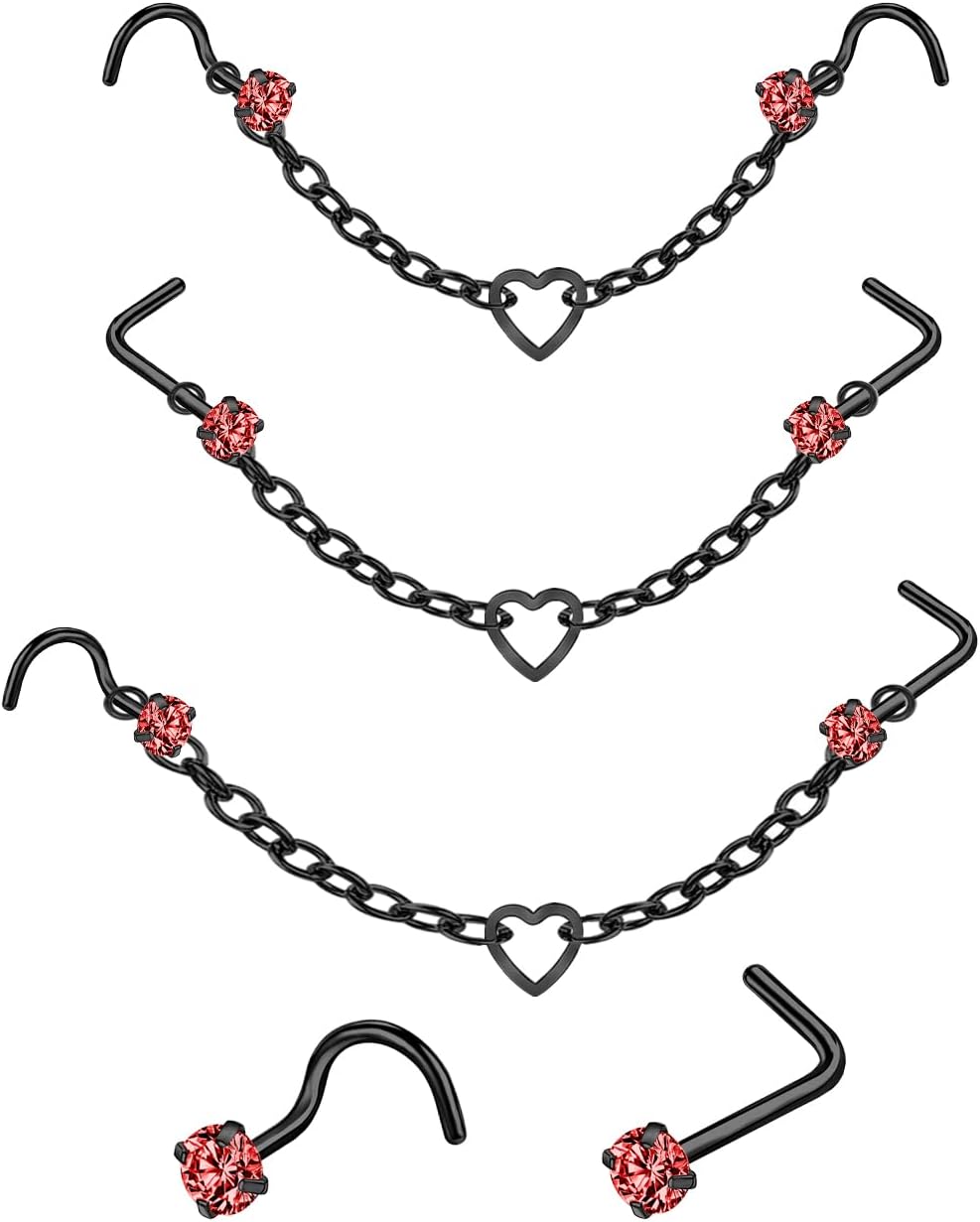 Nose Ring Chain Across Nose Stainless Steel Nostril Nose Piercing Chain - QIAO CrystalQIAO CrystalQIAO Crystal