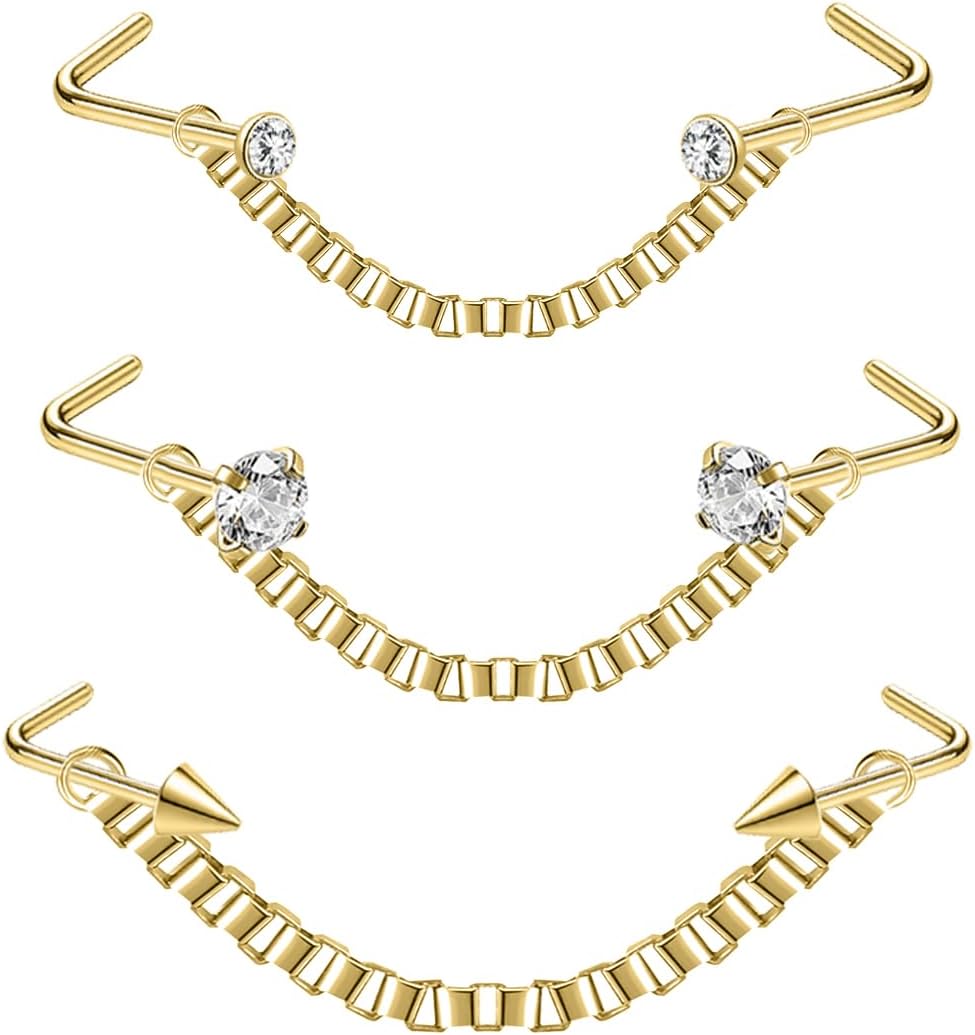 Nose Ring Chain Across Nose Stainless Steel Nostril Nose Piercing Chain - QIAO CrystalQIAO CrystalQIAO Crystal