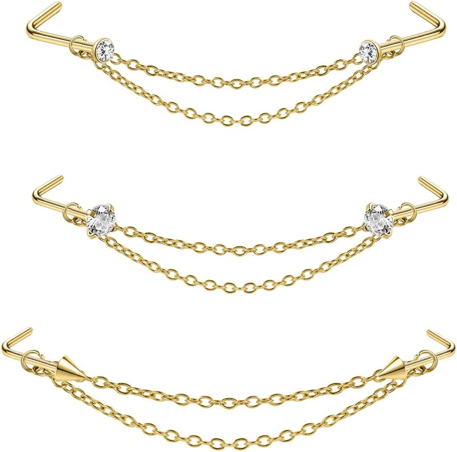 Nose Ring Chain Across Nose Stainless Steel Nostril Nose Piercing Chain - QIAO CrystalQIAO CrystalQIAO Crystal