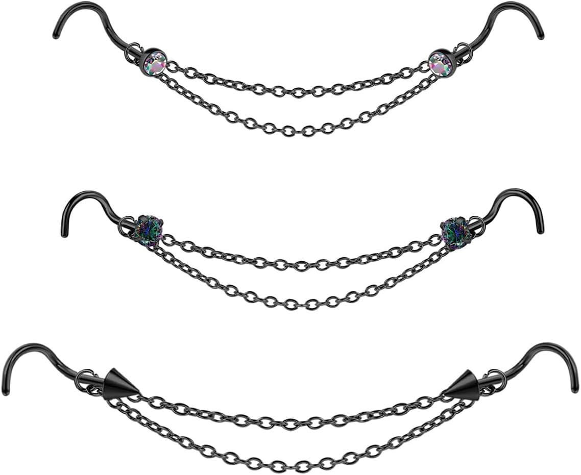 Nose Ring Chain Across Nose Stainless Steel Nostril Nose Piercing Chain - QIAO CrystalQIAO CrystalQIAO Crystal