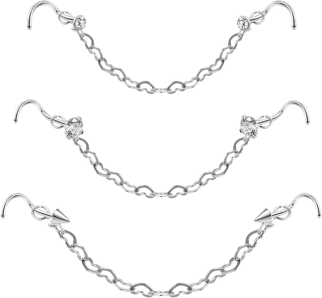 Nose Ring Chain Across Nose Stainless Steel Nostril Nose Piercing Chain - QIAO CrystalQIAO CrystalQIAO Crystal