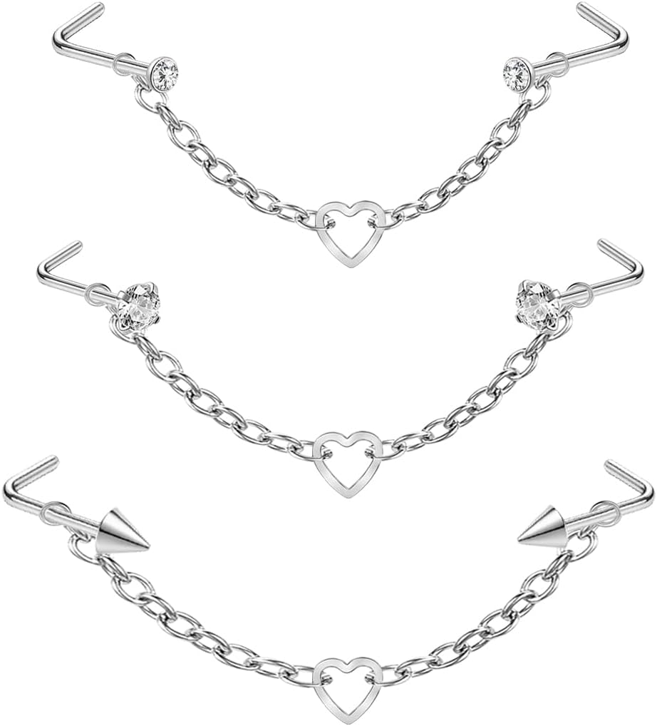 Nose Ring Chain Across Nose Stainless Steel Nostril Nose Piercing Chain - QIAO CrystalQIAO CrystalQIAO Crystal