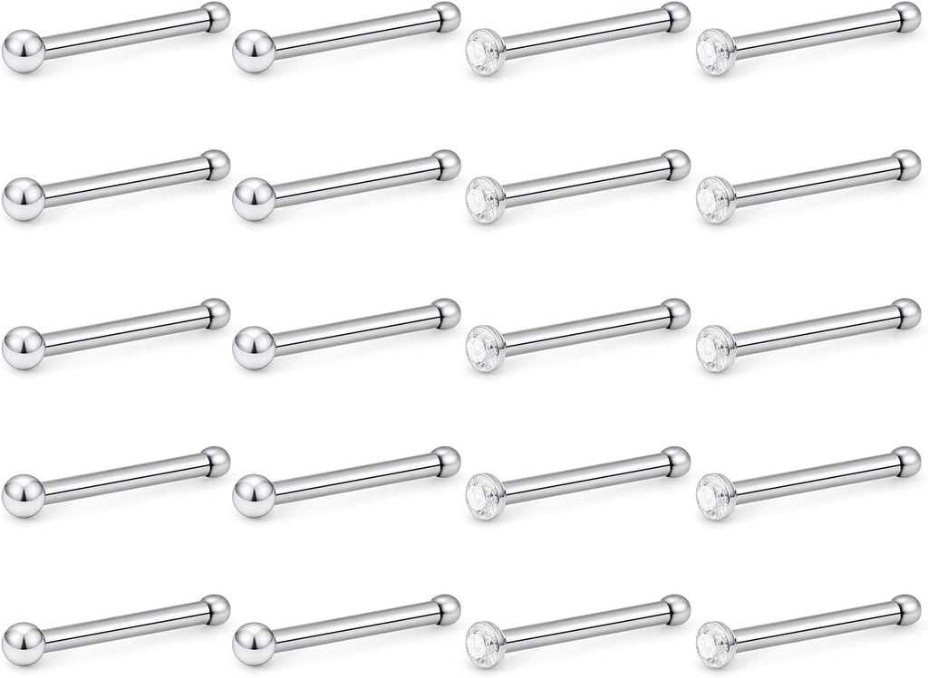 Nose Ring Studs 22G 20PCS Surgical Steel Bone Nose Rings Pin Clear Diamond CZ Piercing Jewelry Women 1.5mm 2mm 2.5mm 3mm - QIAO CrystalQIAO CrystalQIAO Crystal