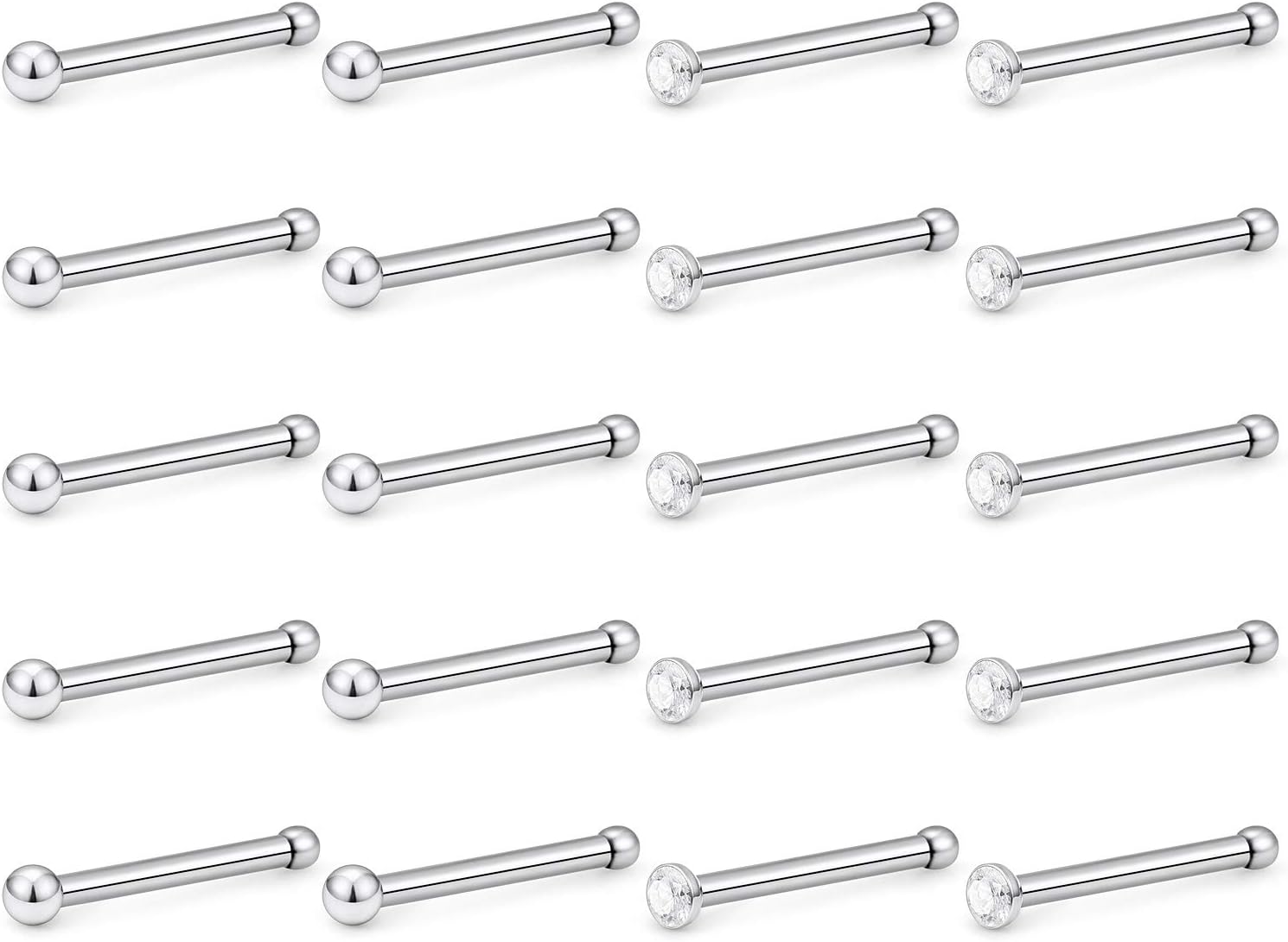 Nose Ring Studs 22G 20PCS Surgical Steel Bone Nose Rings Pin Clear Diamond CZ Piercing Jewelry Women 1.5mm 2mm 2.5mm 3mm - QIAO CrystalQIAO CrystalQIAO Crystal