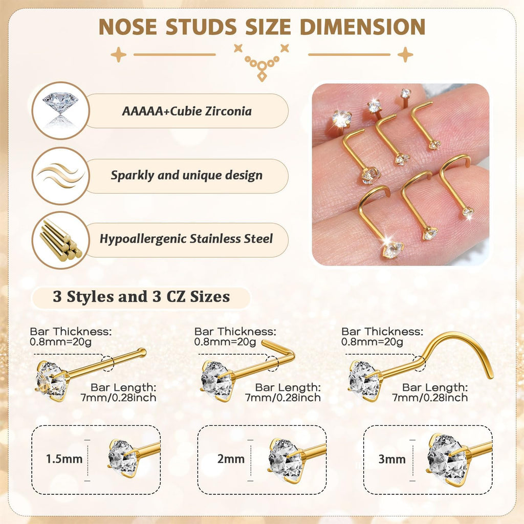 Nose Rings Hoop and Nose Studs Sets for Women Men,Hypoallergenic 316L Surgical Stainless Steel Hinged Clicker Segment Nose Rings Hoop Helix Cartilage Daith Tragus Sleeper Earrings Silver Gold Black L Shape/Corkscrew/Straight Nose Studs Real Body Piercing - QIAO CrystalQIAO CrystalQIAO Crystal