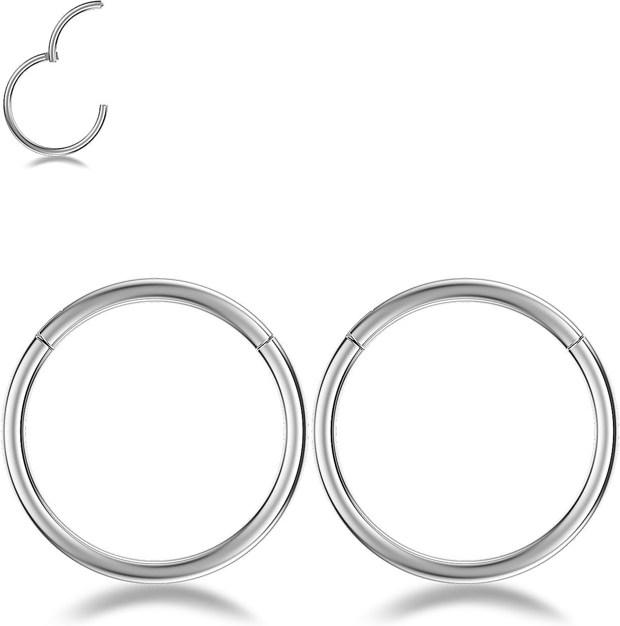 Nose Rings Hoop and Nose Studs Sets for Women Men,Hypoallergenic 316L Surgical Stainless Steel Hinged Clicker Segment Nose Rings Hoop Helix Cartilage Daith Tragus Sleeper Earrings Silver Gold Black L Shape/Corkscrew/Straight Nose Studs Real Body Piercing - QIAO CrystalQIAO CrystalQIAO Crystal