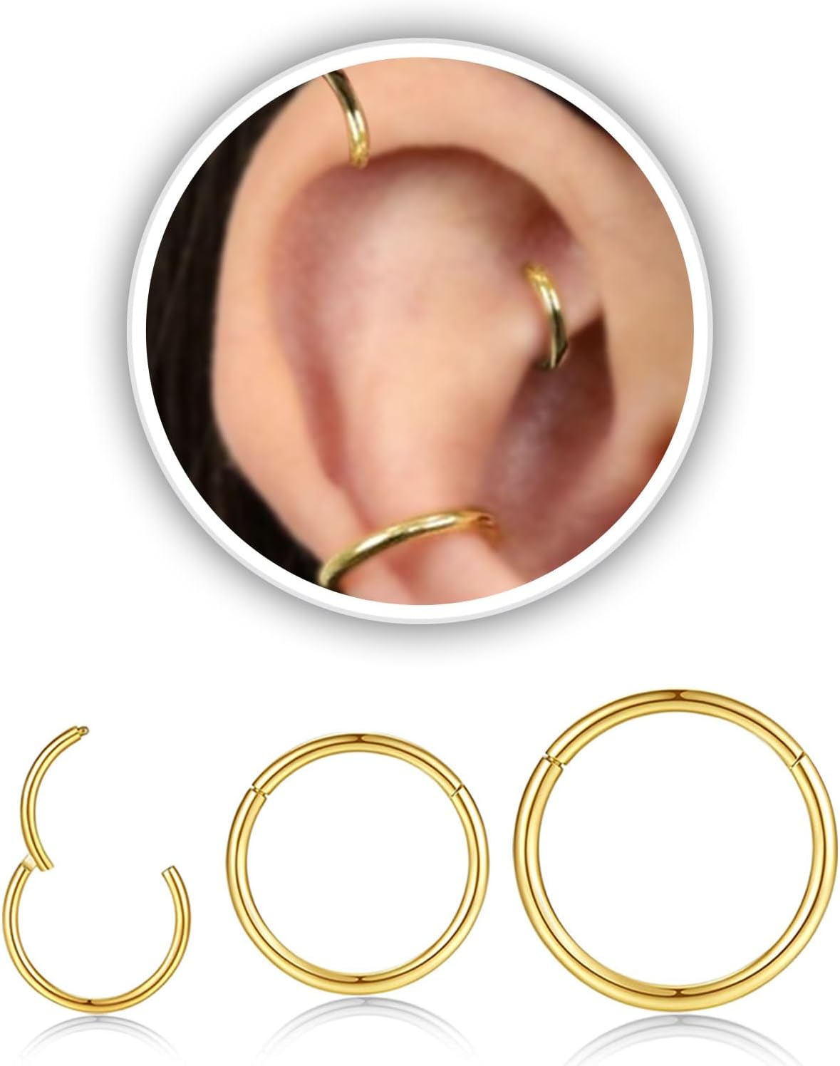 Nose Rings Hoop and Nose Studs Sets for Women Men,Hypoallergenic 316L Surgical Stainless Steel Hinged Clicker Segment Nose Rings Hoop Helix Cartilage Daith Tragus Sleeper Earrings Silver Gold Black L Shape/Corkscrew/Straight Nose Studs Real Body Piercing - QIAO CrystalQIAO CrystalQIAO Crystal