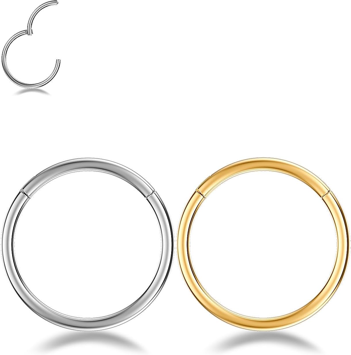 Nose Rings Hoop and Nose Studs Sets for Women Men,Hypoallergenic 316L Surgical Stainless Steel Hinged Clicker Segment Nose Rings Hoop Helix Cartilage Daith Tragus Sleeper Earrings Silver Gold Black L Shape/Corkscrew/Straight Nose Studs Real Body Piercing - QIAO CrystalQIAO CrystalQIAO Crystal