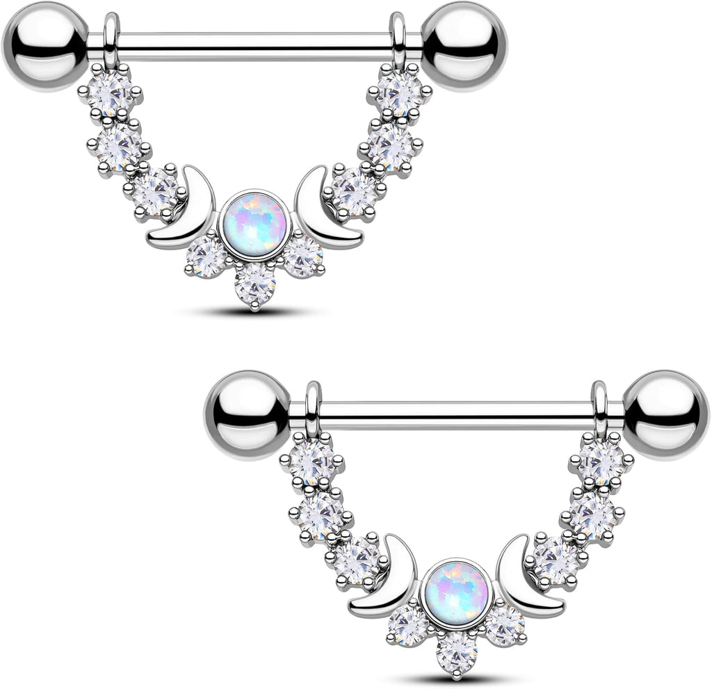 Opal Nipple Rings 316L Stainless Steel Nipple Shield Ring for Women 14G Moon Phase Nipple Piercing Jewelry - QIAO CrystalQIAO CrystalQIAO Crystal