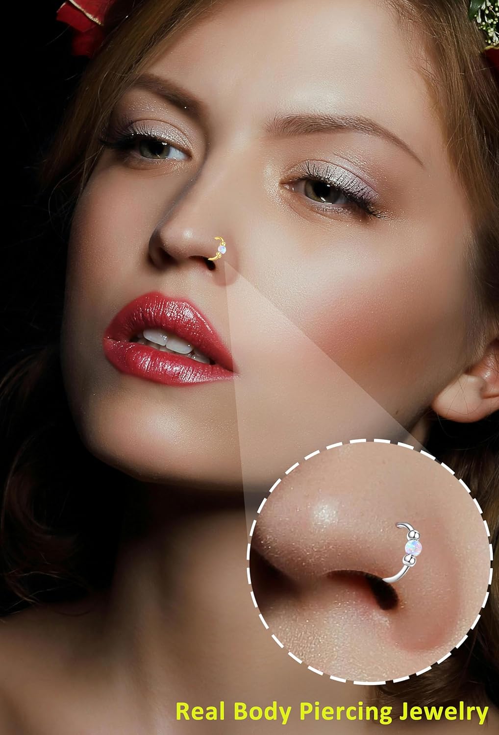 Opal Nose Rings Hoops and Corkscrew Nose Studs Sets for Women Men,Hypoallergenic 316L Surgical Stainless Steel Hinged Clicker Segment Nose Rings Hoop Helix Cartilage Daith Tragus Sleeper Earring - QIAO CrystalQIAO CrystalQIAO Crystal