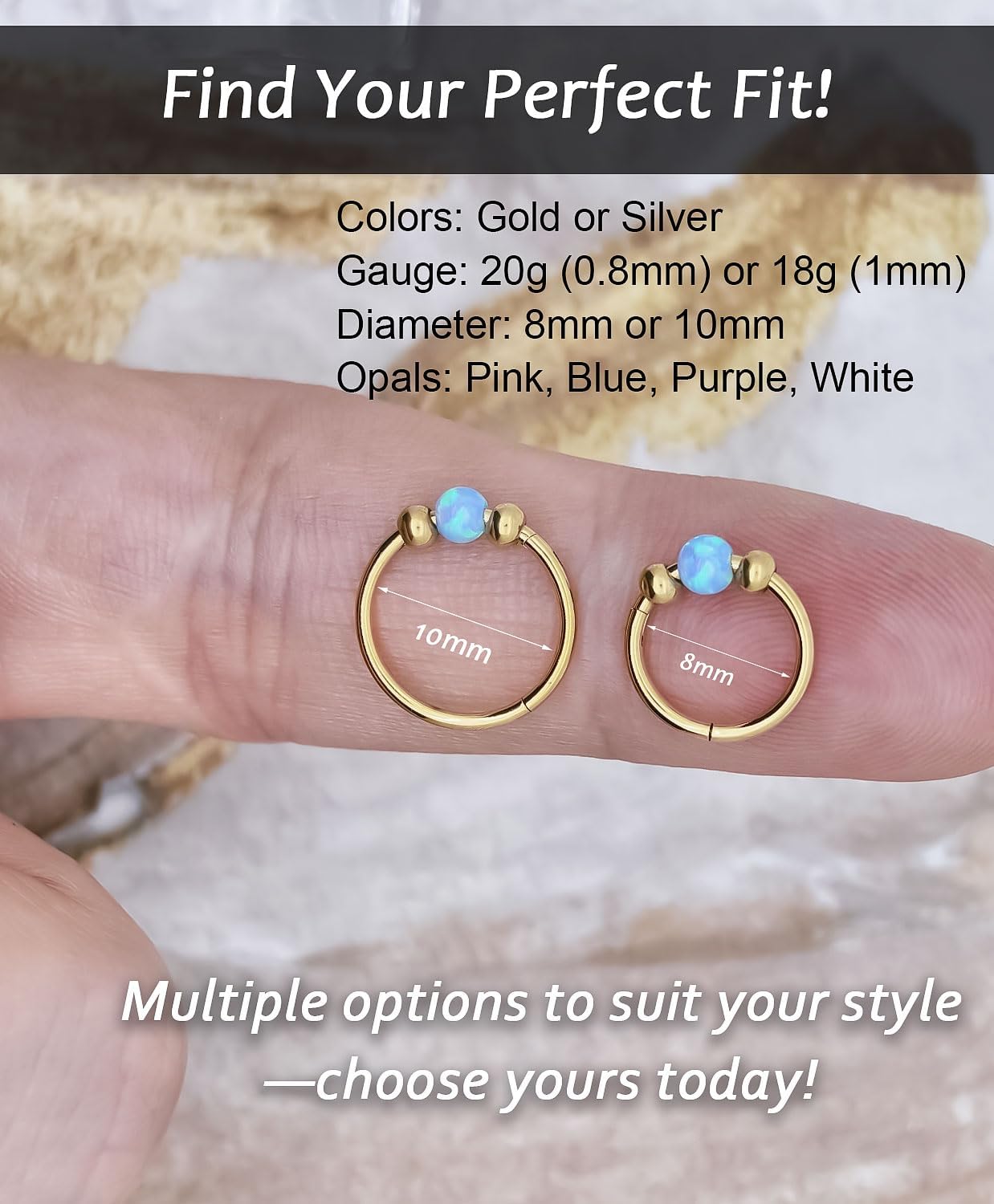 Opal Nose Rings Hoops and Corkscrew Nose Studs Sets for Women Men,Hypoallergenic 316L Surgical Stainless Steel Hinged Clicker Segment Nose Rings Hoop Helix Cartilage Daith Tragus Sleeper Earring - QIAO CrystalQIAO CrystalQIAO Crystal