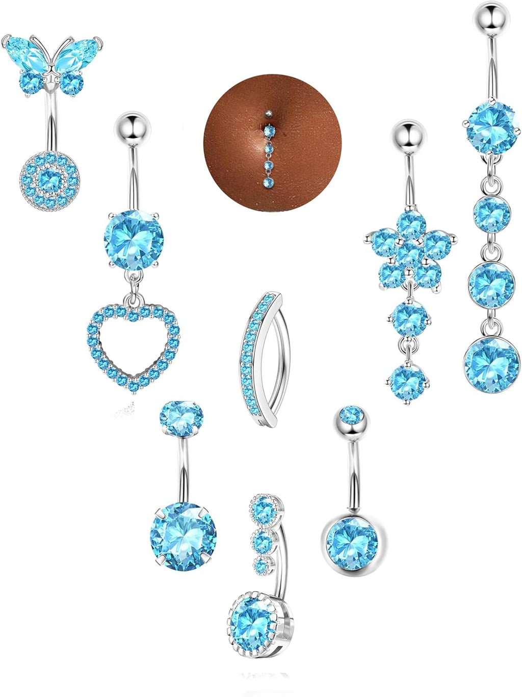 ORAZIO Gold Belly Button Ring Dangle Hypoallergenic Surgical Stainless Steel Belly Rings for Women 14G Belly Button Piercing Cute Navel Ring Belly Piercing Jewelry - 我的商店我的商店我的商店