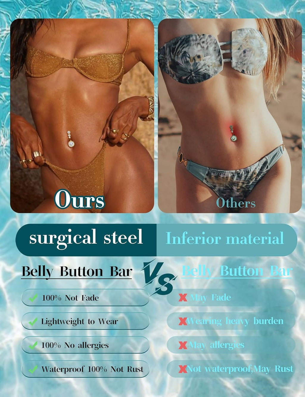 ORAZIO Gold Belly Button Ring Dangle Hypoallergenic Surgical Stainless Steel Belly Rings for Women 14G Belly Button Piercing Cute Navel Ring Belly Piercing Jewelry - 我的商店我的商店我的商店