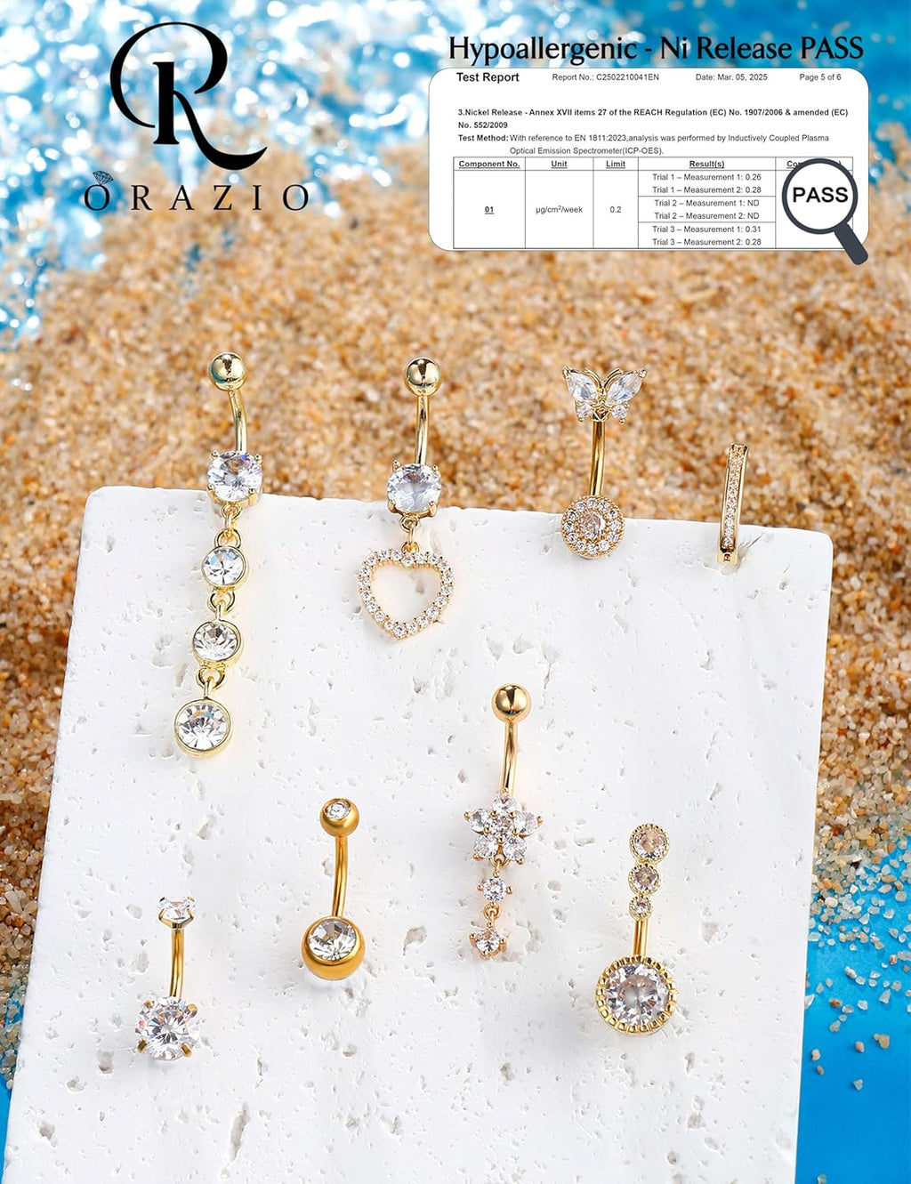 ORAZIO Gold Belly Button Ring Dangle Hypoallergenic Surgical Stainless Steel Belly Rings for Women 14G Belly Button Piercing Cute Navel Ring Belly Piercing Jewelry - 我的商店我的商店我的商店