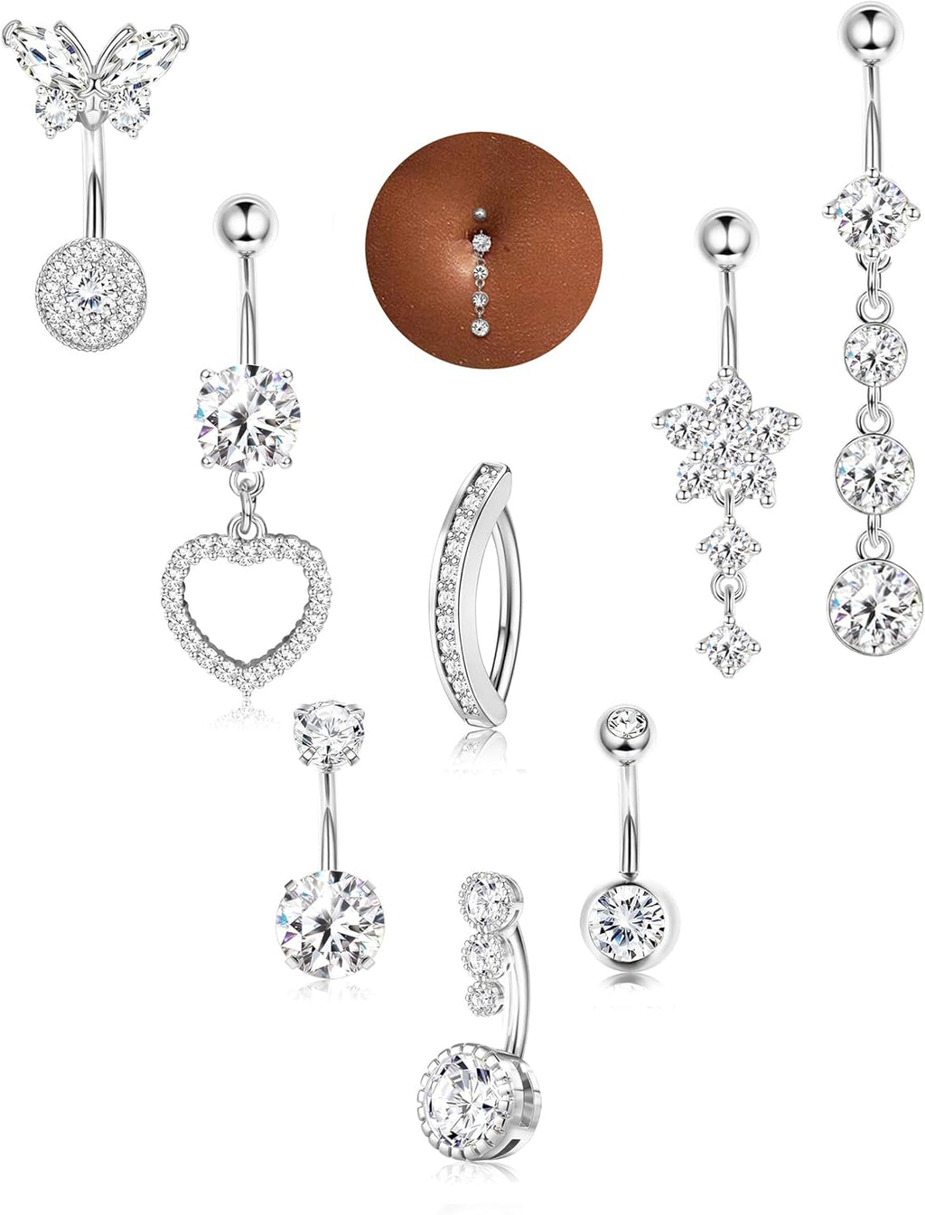 ORAZIO Gold Belly Button Ring Dangle Hypoallergenic Surgical Stainless Steel Belly Rings for Women 14G Belly Button Piercing Cute Navel Ring Belly Piercing Jewelry - 我的商店我的商店我的商店