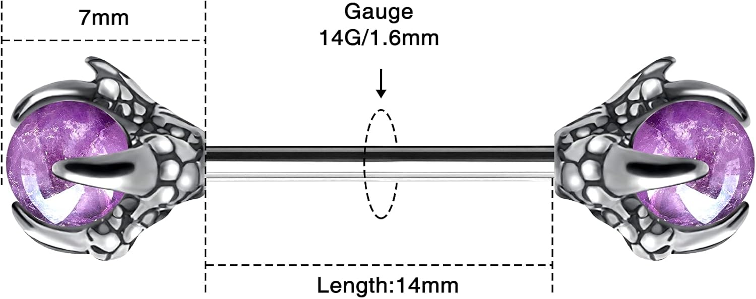 OUFER 14G Dragon Claw Nipple Rings With Natural Stone - 316L Stainless Steel Piercing Jewelry for Women - QIAO CrystalQIAO CrystalQIAO Crystal