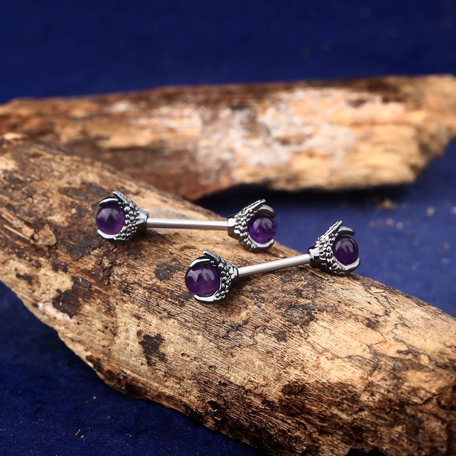 OUFER 14G Dragon Claw Nipple Rings With Natural Stone - 316L Stainless Steel Piercing Jewelry for Women - QIAO CrystalQIAO CrystalQIAO Crystal