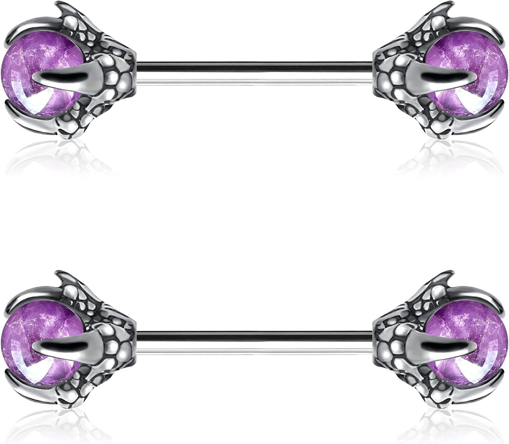 OUFER 14G Dragon Claw Nipple Rings With Natural Stone - 316L Stainless Steel Piercing Jewelry for Women - QIAO CrystalQIAO CrystalQIAO Crystal