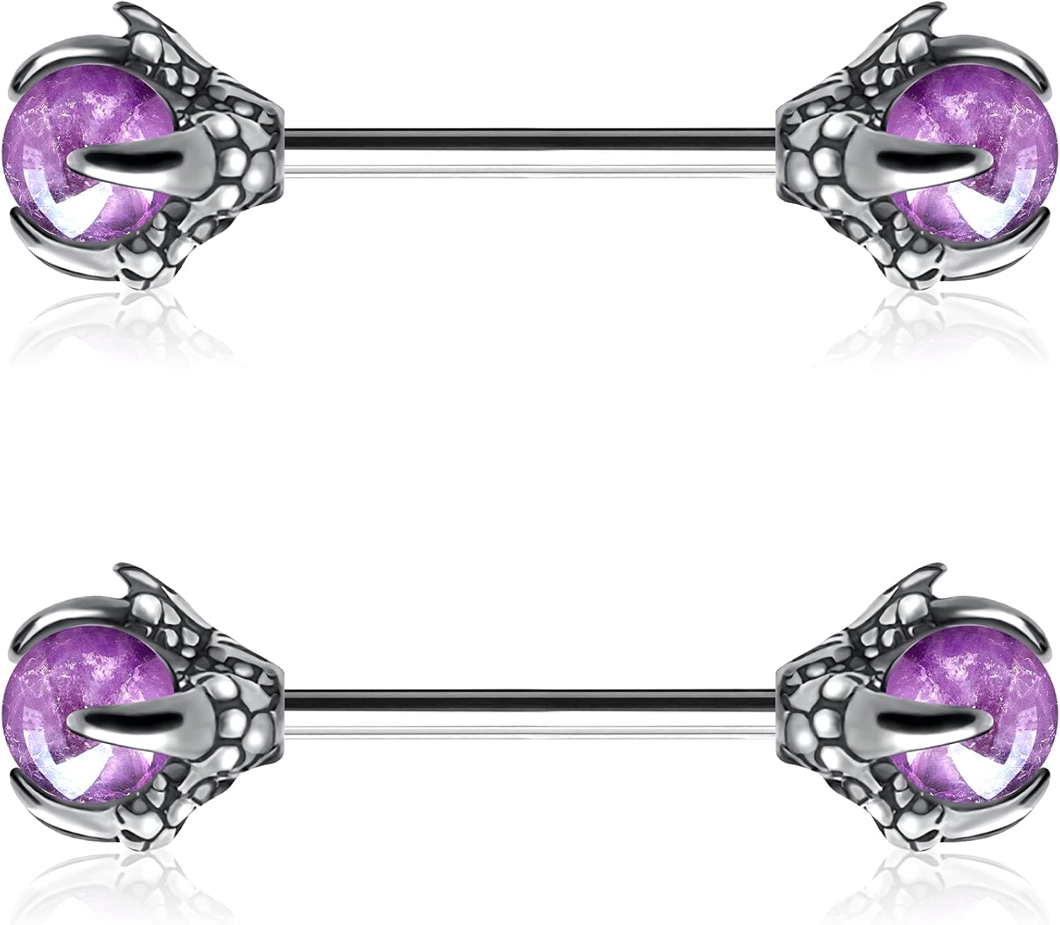 OUFER 14G Dragon Claw Nipple Rings With Natural Stone - 316L Stainless Steel Piercing Jewelry for Women - QIAO CrystalQIAO CrystalQIAO Crystal