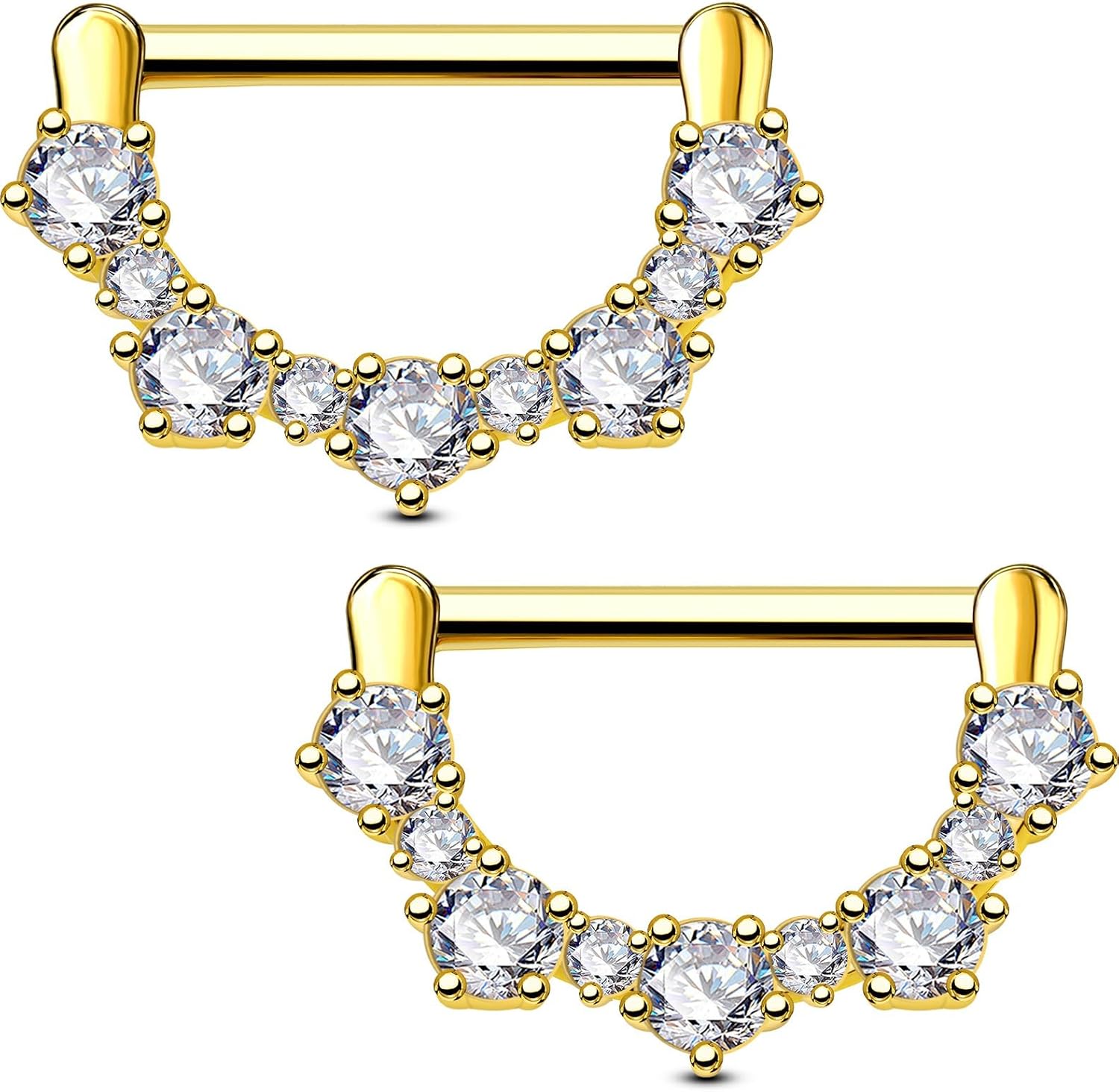 OUFER 2PCS 14G Nipple Rings, 316l Surgical Steel Nipple Piercing Jewelry, Round Clear CZ Nipple Barbells, Clicker Nipple Rings For Women - Silver/Gold - QIAO CrystalQIAO CrystalQIAO Crystal