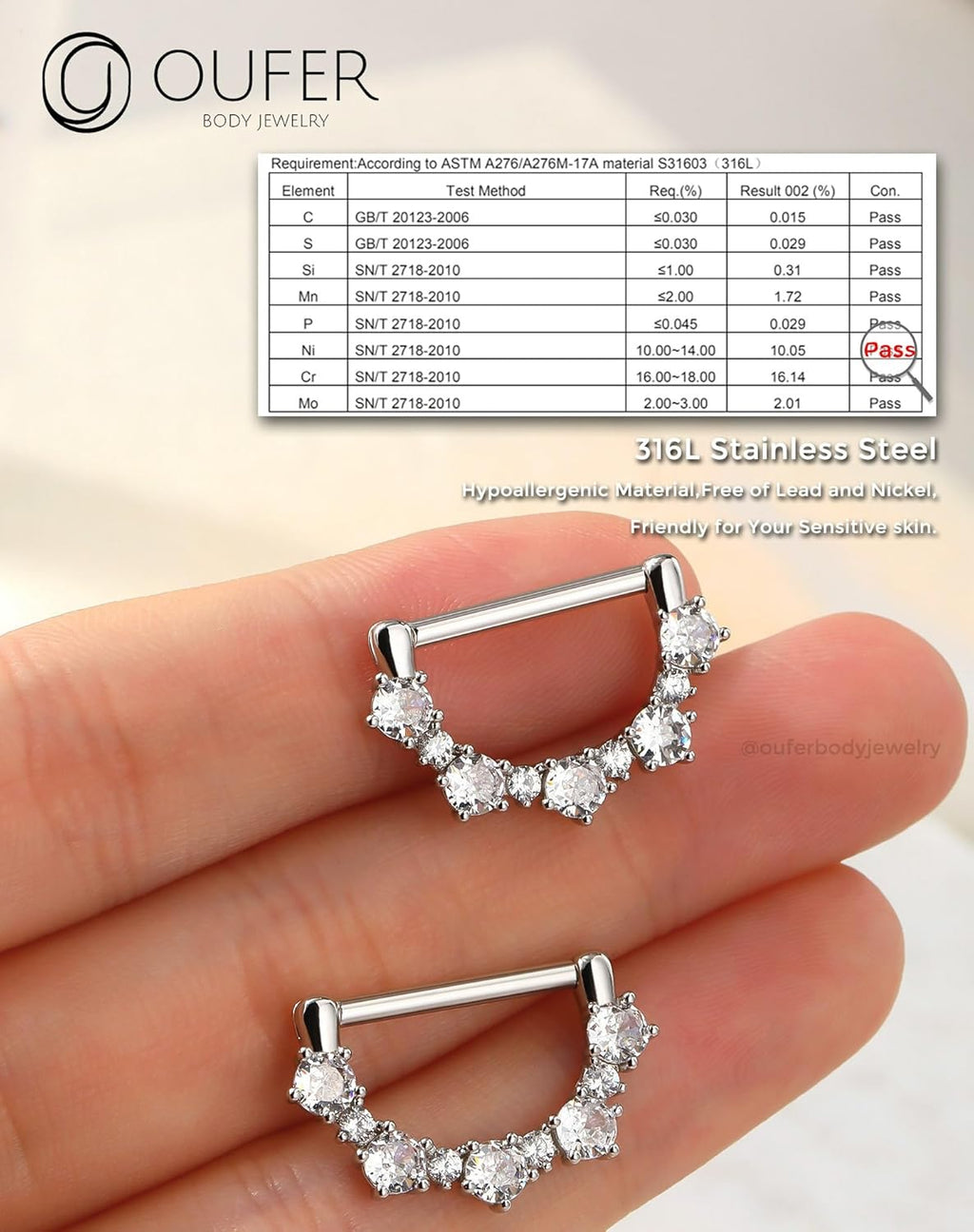 OUFER 2PCS 14G Nipple Rings, 316l Surgical Steel Nipple Piercing Jewelry, Round Clear CZ Nipple Barbells, Clicker Nipple Rings For Women - Silver/Gold - QIAO CrystalQIAO CrystalQIAO Crystal