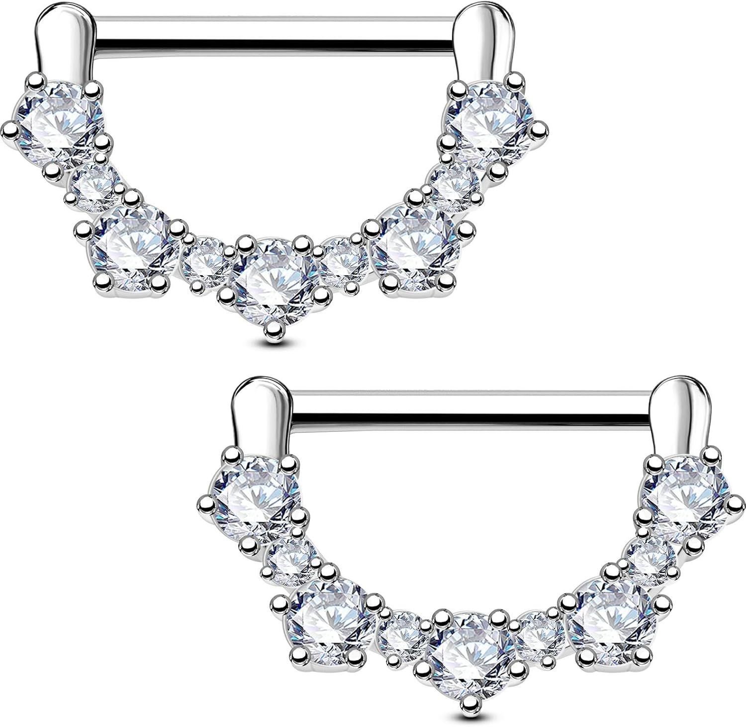 OUFER 2PCS 14G Nipple Rings, 316l Surgical Steel Nipple Piercing Jewelry, Round Clear CZ Nipple Barbells, Clicker Nipple Rings For Women - Silver/Gold - QIAO CrystalQIAO CrystalQIAO Crystal