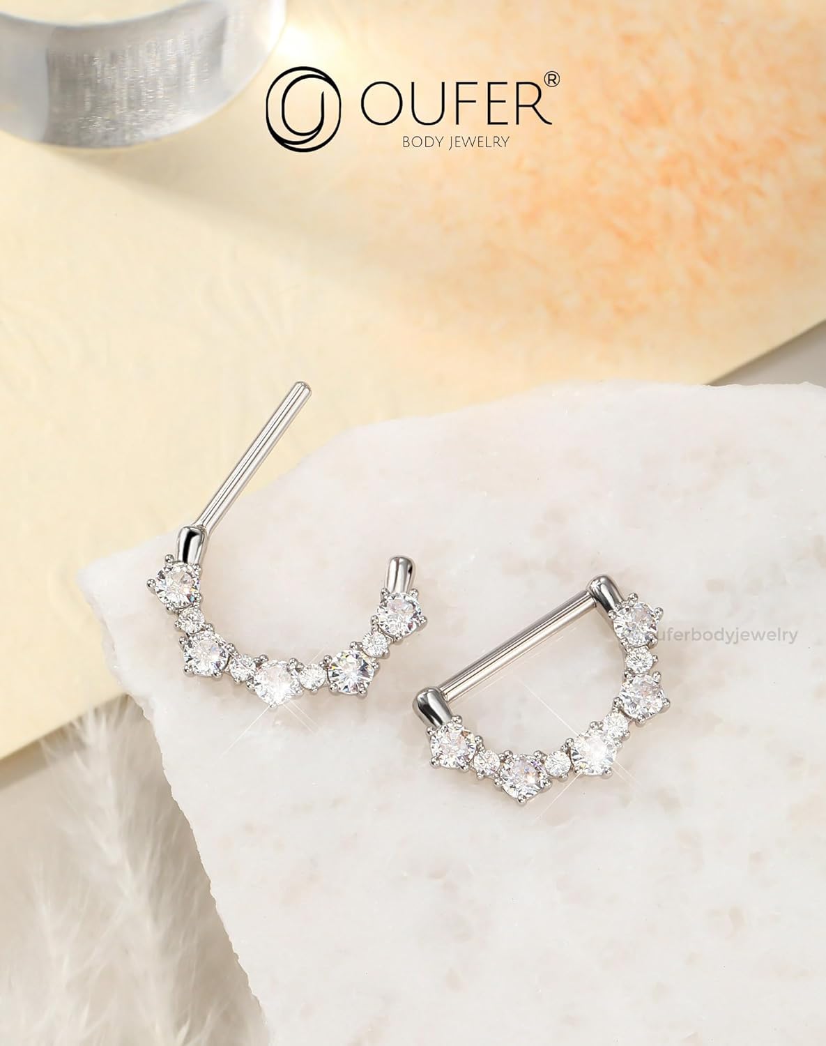 OUFER 2PCS 14G Nipple Rings, 316l Surgical Steel Nipple Piercing Jewelry, Round Clear CZ Nipple Barbells, Clicker Nipple Rings For Women - Silver/Gold - QIAO CrystalQIAO CrystalQIAO Crystal