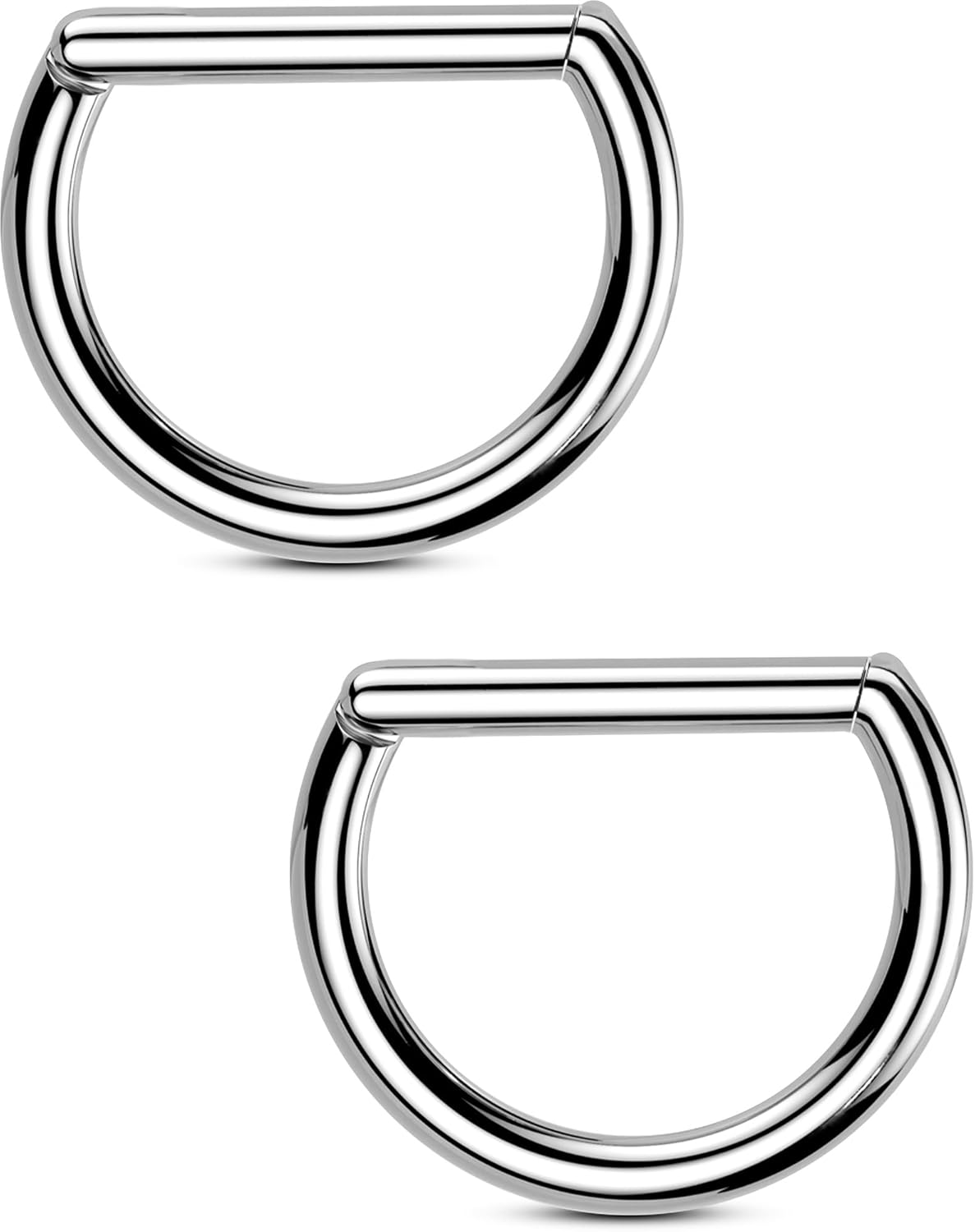 OUFER 2PCS Titanium Nipple Rings, D - shaped Nipple Piercing Jewelry, 14G Clicker Septum Daith Lightweight Body Piercing Jewelry for Women Men 14MM - QIAO CrystalQIAO CrystalQIAO Crystal