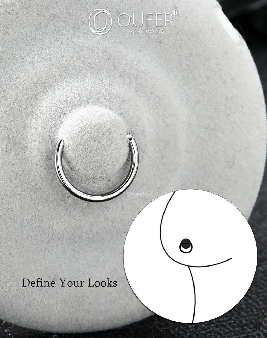 OUFER 2PCS Titanium Nipple Rings, D - shaped Nipple Piercing Jewelry, 14G Clicker Septum Daith Lightweight Body Piercing Jewelry for Women Men 14MM - QIAO CrystalQIAO CrystalQIAO Crystal