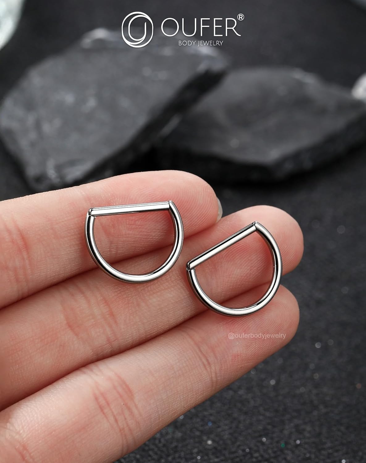 OUFER 2PCS Titanium Nipple Rings, D - shaped Nipple Piercing Jewelry, 14G Clicker Septum Daith Lightweight Body Piercing Jewelry for Women Men 14MM - QIAO CrystalQIAO CrystalQIAO Crystal