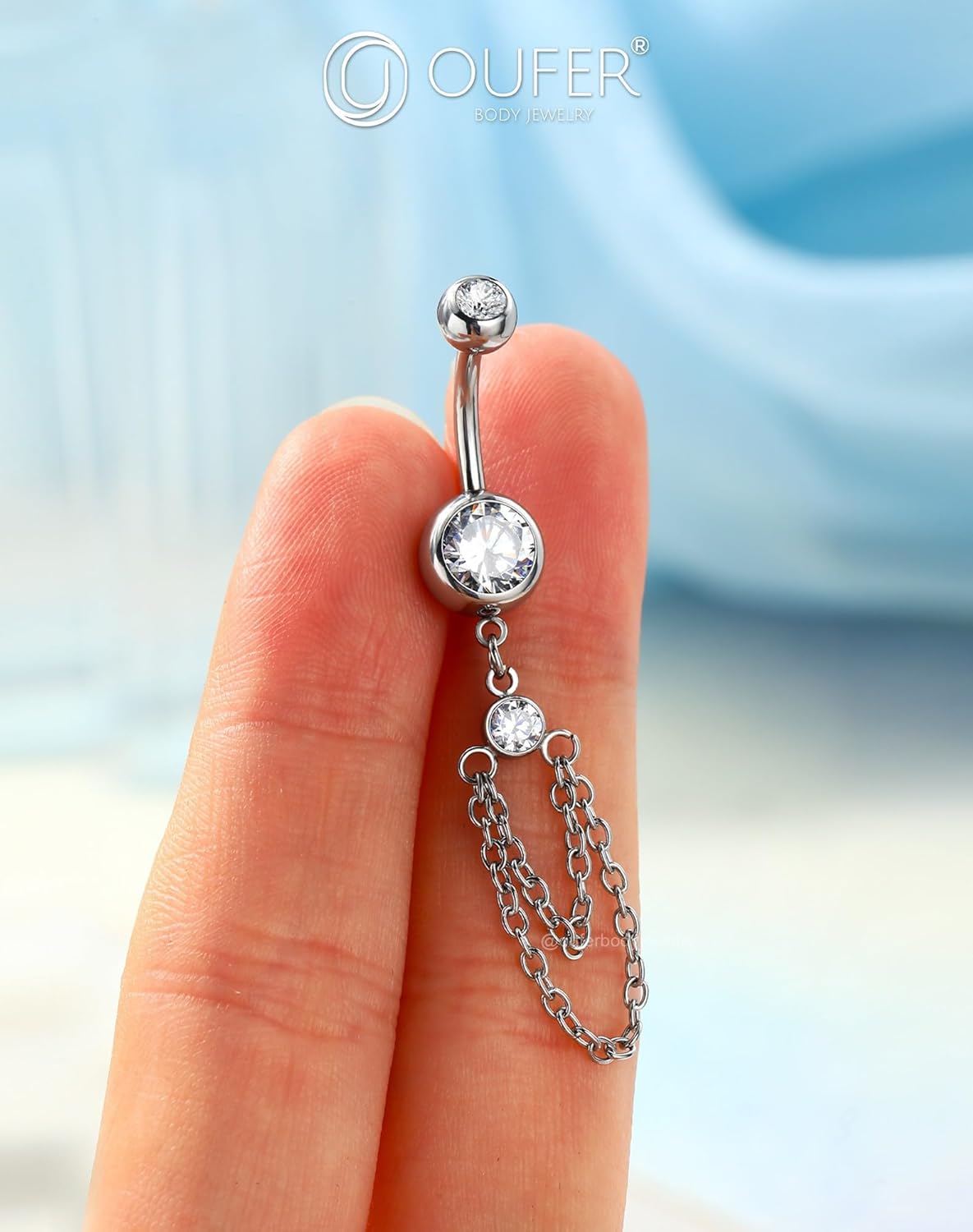 OUFER 316L Stainless Steel Belly Button Ring, 14G Chain Dangle with CZ Crystal Navel Belly Rings for Women, 10MM Navel Piercing Jewelry, Body Piercing Jewelry Barbells - 我的商店我的商店我的商店